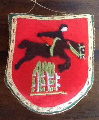 Three Vintage Equestrian Horse Jumping Embroidered Fabric Christmas Ornaments 4