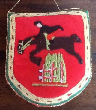 Three Vintage Equestrian Horse Jumping Embroidered Fabric Christmas Ornaments 5