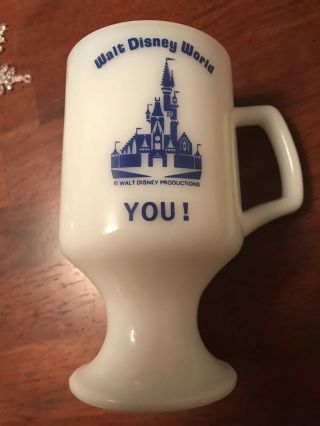 Walt Disney World Coffee Mug White Milk Glass Blue “you” Castle Vintage Cup