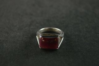 Vintage Sterling Silver Red Stone Square Dome Ring - 8g