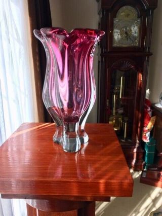 1970s Vintage Murano Cranberry Red Glass Vase In