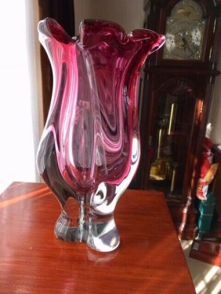 1970s Vintage Murano Cranberry Red Glass Vase in 2