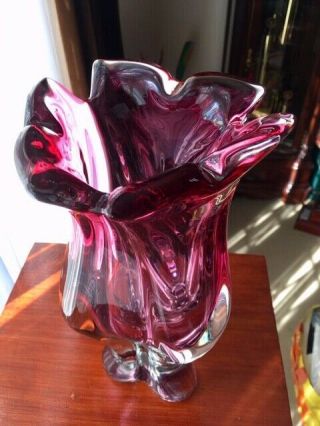 1970s Vintage Murano Cranberry Red Glass Vase in 3