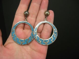Vintage Old Pawn Mexican Sterling Silver Turquoise Pierced Earrings Marked
