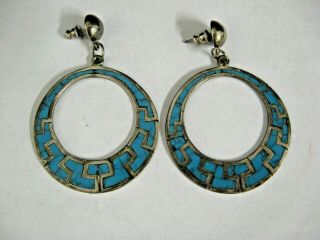 Vintage Old Pawn Mexican Sterling silver turquoise Pierced earrings Marked 3