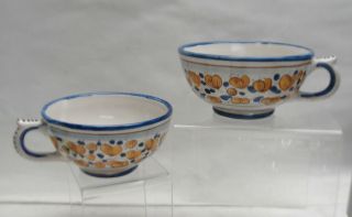 (2) Vintage Deruta Grazia Art Pottery,  Italy - Handpainted Bird & Floral Teacups