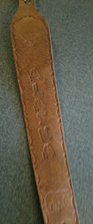 Vintage Handmade Tan Leather Rifle Sling - Hand Tooled Alaska
