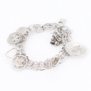 Vtg Sterling Silver - Clover Leaf Heart Charm 7.  5 " Chain Link Bracelet - 32.  5g