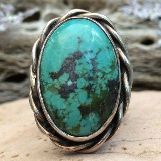 Vntg Native American Navajo Sterling Silver Turquoise Old Pawn Ring Sz 6 Wow