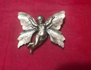 Vintage Gold plated Kirk Folly Butterfly Cherub Angel Brooch Pin 2