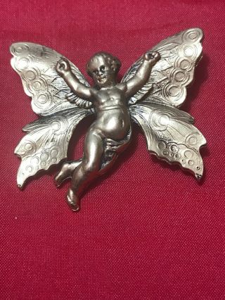 Vintage Gold plated Kirk Folly Butterfly Cherub Angel Brooch Pin 3
