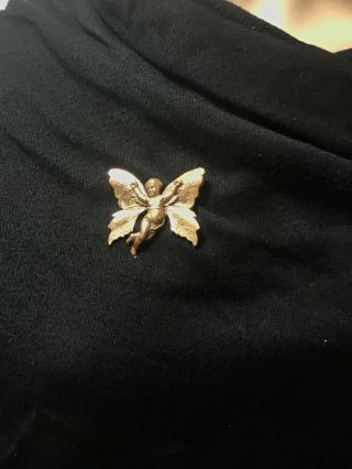 Vintage Gold plated Kirk Folly Butterfly Cherub Angel Brooch Pin 6