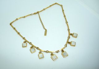 Vintage Napier Gold Tone Mother Of Pearl Drop Necklace - Bridal Accessory