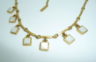 Vintage Napier Gold Tone Mother of Pearl Drop Necklace - Bridal Accessory 2