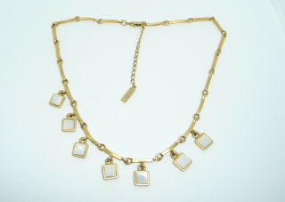 Vintage Napier Gold Tone Mother of Pearl Drop Necklace - Bridal Accessory 3