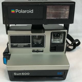 Vintage Black Polaroid Sun 600 Instant Film Camera With Strap And Case