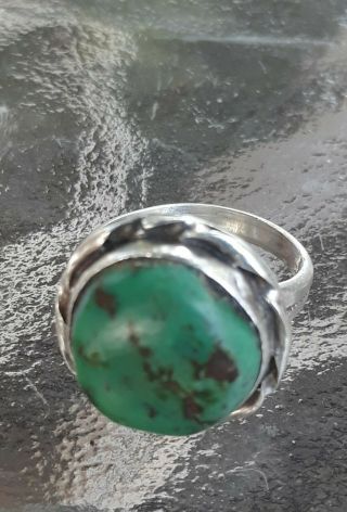 Vintage Native Sterling Silver,  Navajo Turquoise Ring Sz 5 Ish