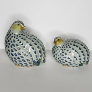 Vintage Quail Figurines Blue With Gold