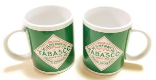 2 Vintage Tabasco Coffee Mugs Cups White & Green Mcilhenny Brand Hot Sauce
