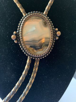 Vintage Western Bolo Tie With Tan And Brown Cord.
