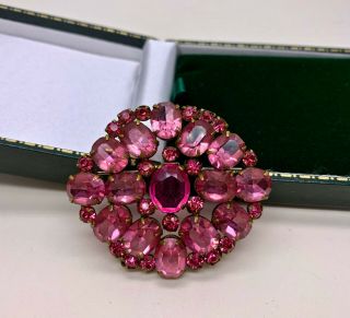 Vintage Jewellery Art Deco Bezel Set Pink Rhinestone Brooch/pin