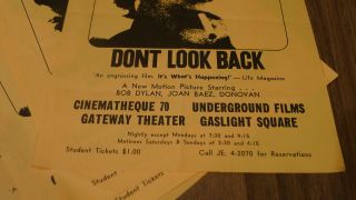 Vintage 1960 ' s Bob Dylan Dont look back movie flyer 3