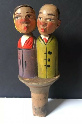Vintage Anri Carved Wooden Bottle Stopper / Topper
