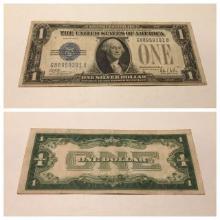 Vintage 1928 - B $1 Silver Certificate One Dollar Bill Funnyback Blue Washington