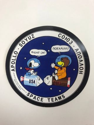 Snoopy Peanuts Nasa Vintage Sticker Apollo Soyuz Space Teams Ussr Bear Deadstock