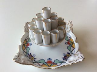 Vintage Art Deco Porcelain Cigarette Match Holder Ashtray Czech Tk Thuny