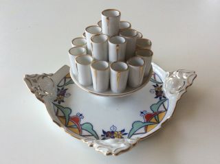 Vintage Art Deco Porcelain CIGARETTE MATCH HOLDER ASHTRAY Czech TK Thuny 2