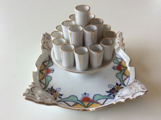 Vintage Art Deco Porcelain CIGARETTE MATCH HOLDER ASHTRAY Czech TK Thuny 5