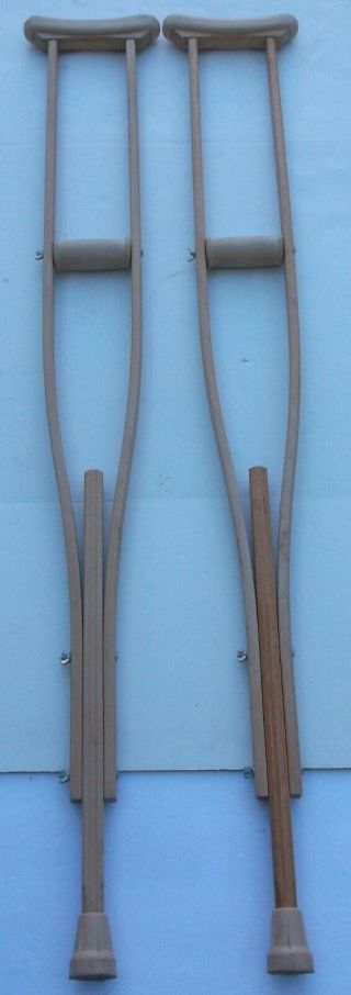Wood Crutches Medical Supplies Arts Crafts Adult Vintage Adjustable Pads