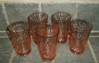 5 Vintage Arcoroc France Rosaline Pink Swirl 4 1/2 " Glass 8 Oz Tumblers