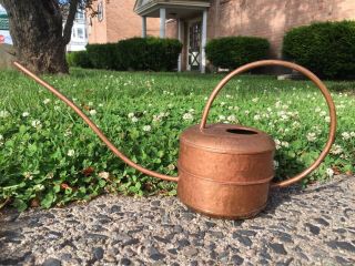 Vintage Copper Mid Century - Deco Watering Can Bent / Hammered 2