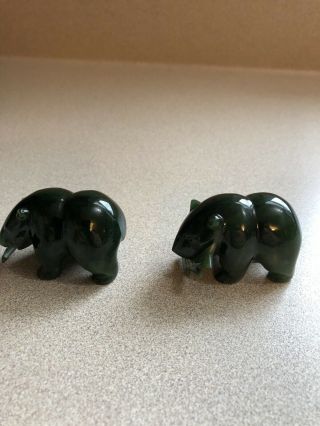 Vintage Miniature Hand Carved 2” Nephrite Jade Bear W/fish Set Of 2