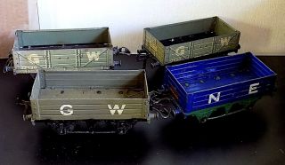 Vintage Tinplate Hornby Series O Gauge Railway Coal / Mineral Wagons X 4.