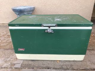 Vintage Retro Coleman Large Green Metal Ice Chest Cooler Size 28 " X 16 " X 15.  5
