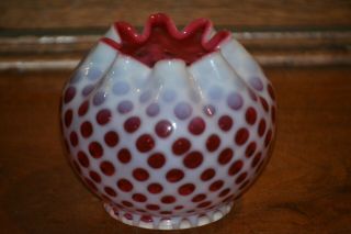 Vintage Fenton Cranberry Opalescent Baby Coin Dot Rose Bowl