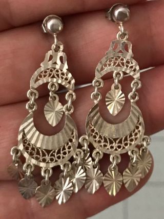 Long 925 Sterling Silver Dangle Earrings Vintage Jewelry Made In Turkey