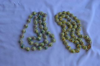 2 Vintage Chinese Procelain Necklaces Pastel Yellow Crabs And Cloisonne Flowers