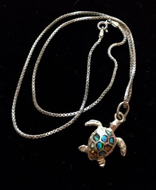 Vintage Sterling Silver 925 Turtle Pendant Necklace 16 1/2 " 5.  8g M007