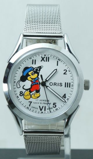 Vintage Oris White Micky Mouse Dial 17 Jewels Fhf St96 Hand Winding Luxury Watch