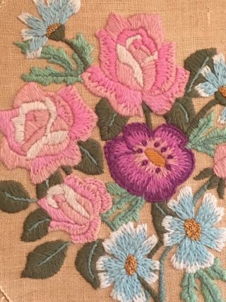 Crewel Embroidery Vintage Flower 12 X 10 OVAL Frame Completed Fiber Art BohoChic 2
