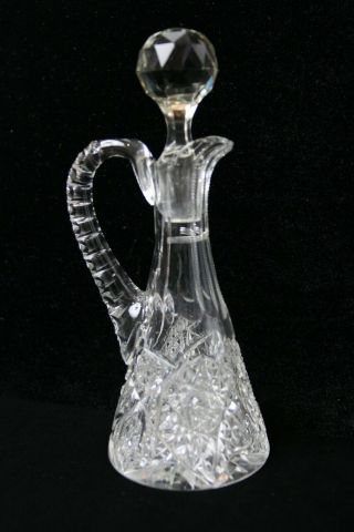 Vintage Cut Glass Cruet - W/stopper - About 8 Inches Tall