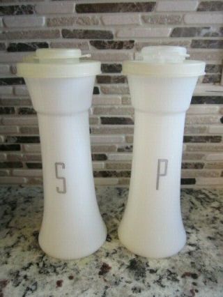Vintage Tupperware Hour Glass Tall Salt And Pepper Shakers White