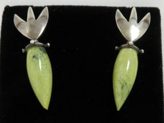 Vintage Southwestern - Style Sterling Silver 925 Green Turquoise Earrings (7.  04g)