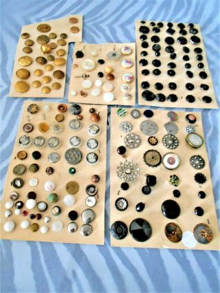 Assortment Of 184 Vintage Buttons Mounted On Card - Includes 46 Black Glass