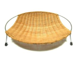Vtg Large Basket Tray Handmade Craft Woven Rattan Metal Table Fruit Snack Decor