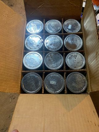 Case (12) Vintage American Quality Snuff Jars W/ Metal Lids 1782 Optic Glass